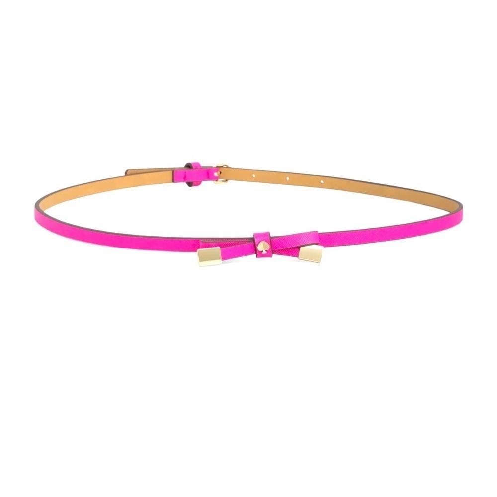 Kate Spade NY Shoestring Bow Leather Belt Large NWT Vivid Pink Gold Tips
